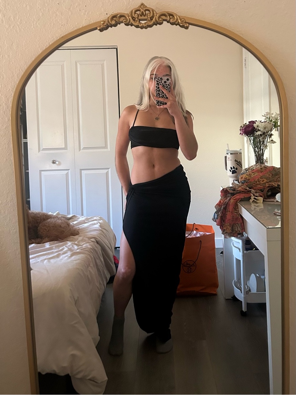 Oh Polly Black Maxi Skirt with High Thigh Slit